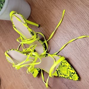 Yellow Faux snakeskin print heels
